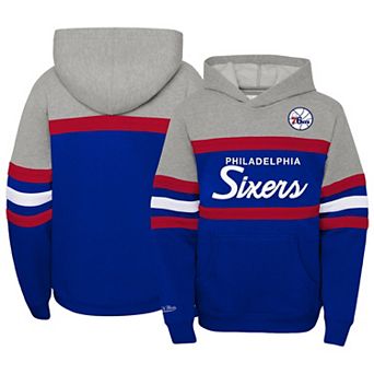 Youth Mitchell & Ness Heather Gray/Royal Philadelphia 76ers Hardwood Classics Head Coach Pullover Hoodie