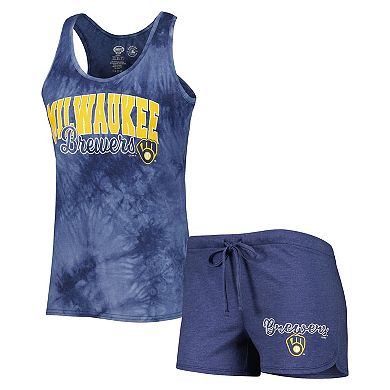 Women's Concepts Sport Navy Milwaukee Brewers Billboard Racerback Tank Top & Shorts Sleep Set