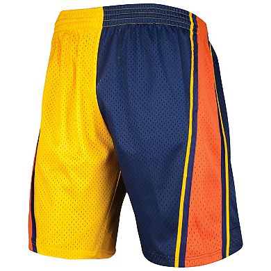 Men's Mitchell & Ness Navy/Gold Golden State Warriors Hardwood Classics 2009 Split Swingman Shorts