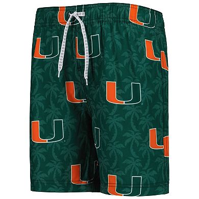 Youth Wes & Willy  Green Miami Hurricanes Palm Tree Swim Shorts