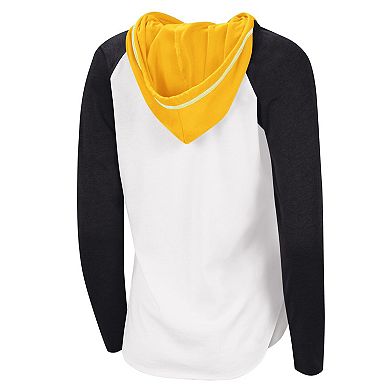 Women's G-III 4Her by Carl Banks White Pittsburgh Steelers MVP Raglan Hoodie Long Sleeve T-Shirt