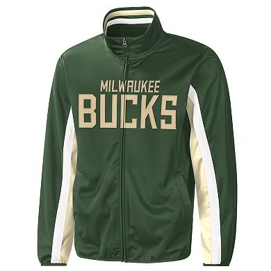 Men's G-III Sports by Carl Banks Hunter Green Milwaukee Bucks Contender Wordmark Full-Zip Track Jacket