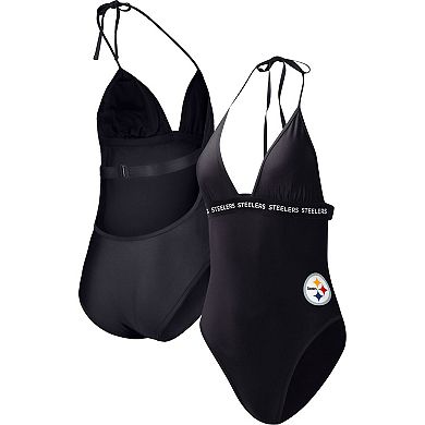 Women's G-III 4Her by Carl Banks Black Pittsburgh Steelers Full Count One-Piece Swimsuit
