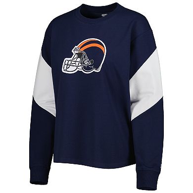 Women's Starter Navy Chicago Bears Insight Crop Tri-Blend Long Sleeve T-Shirt