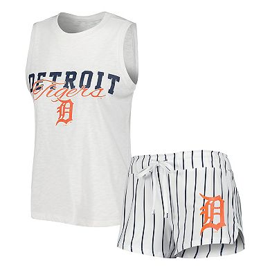Women's Concepts Sport White Detroit Tigers Reel Pinstripe Tank Top & Shorts Sleep Set