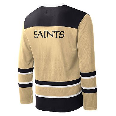 Men's Starter Gold New Orleans Saints Cross-Check V-Neck Long Sleeve T-Shirt
