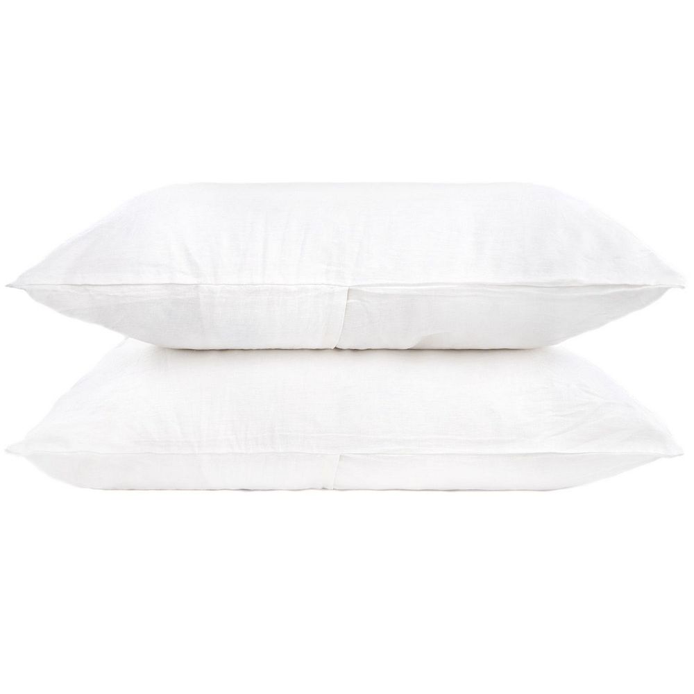 100% French Linen Piped Pillowcase Pair- White/ Navy