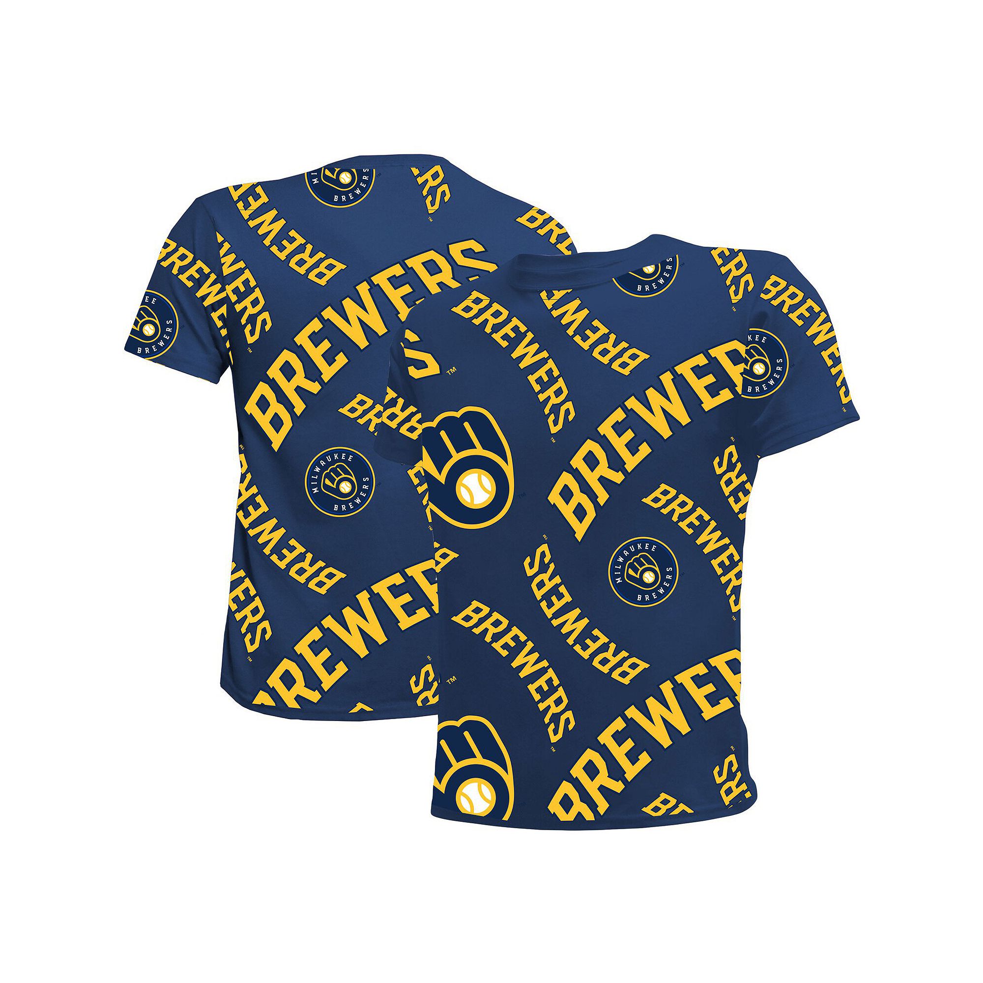 Youth Stitches Navy Milwaukee Brewers Allover Team T-Shirt, Boys, Size: YT