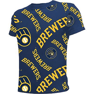 Youth Stitches Navy Milwaukee Brewers Allover Team T-Shirt