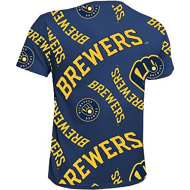 Youth Stitches Navy Milwaukee Brewers Allover Team T-Shirt