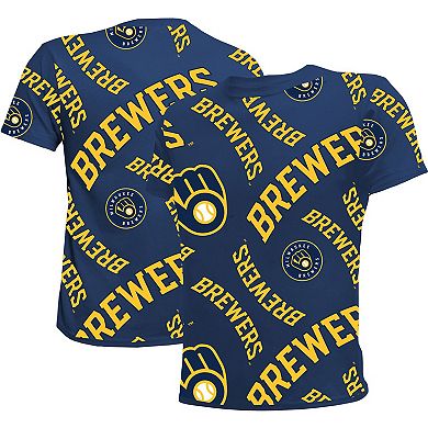 Youth Stitches Navy Milwaukee Brewers Allover Team T-Shirt
