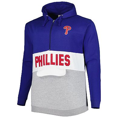Men's Royal/White Philadelphia Phillies Big & Tall Fleece Half-Zip Hoodie
