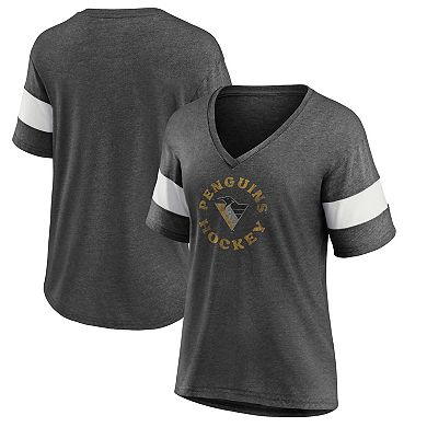 Women's Fanatics Branded Heather Charcoal Pittsburgh Penguins Special Edition 2.0 Ring The Alarm V-Neck T-Shirt