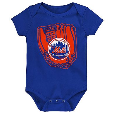 Newborn & Infant Orange/Royal/White New York Mets Minor League Player Three-Pack Bodysuit Set