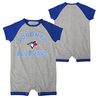 Infant Heather Gray Toronto Blue Jays Extra Base Hit Raglan Full-Snap Romper