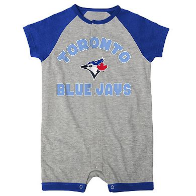 Infant Heather Gray Toronto Blue Jays Extra Base Hit Raglan Full-Snap Romper
