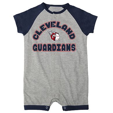 Newborn & Infant Heather Gray Cleveland Guardians Extra Base Hit Raglan Full-Snap Romper