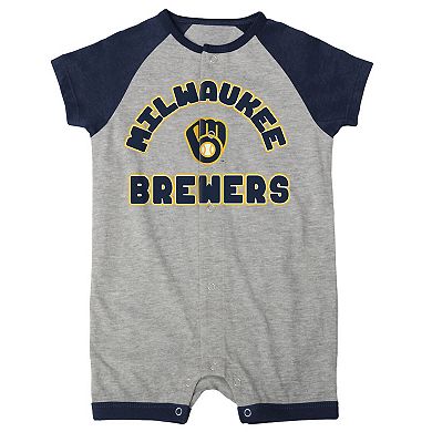 Newborn & Infant Heather Gray Milwaukee Brewers Extra Base Hit Raglan Full-Snap Romper