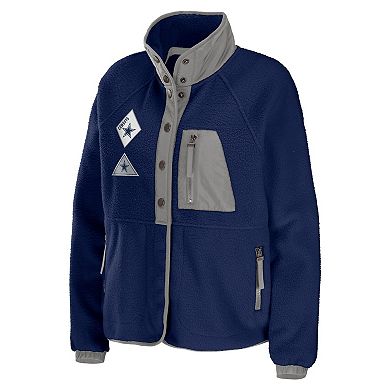 Women's WEAR by Erin Andrews Navy Dallas Cowboys Polar Fleece Raglan Full-Snap Jacket