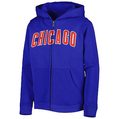 Youth Royal Chicago Cubs Wordmark Full-Zip Fleece Hoodie