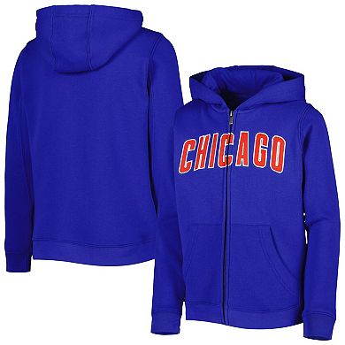 Youth Royal Chicago Cubs Wordmark Full-Zip Fleece Hoodie