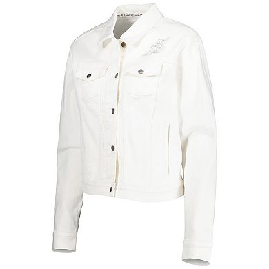 Women's Lusso White Los Angeles Lakers Swarovski Crystal & Distressed Button-Up Denim Jacket