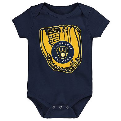 Infant Gold/Navy/White Milwaukee Brewers Minor League Player Three-Pack Bodysuit Set