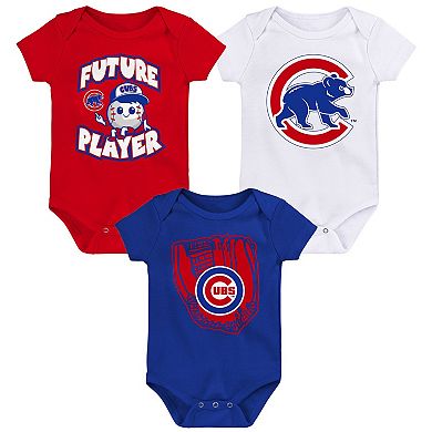 Newborn & Infant Royal/Red/White Chicago Cubs Minor League Player Three-Pack Bodysuit Set