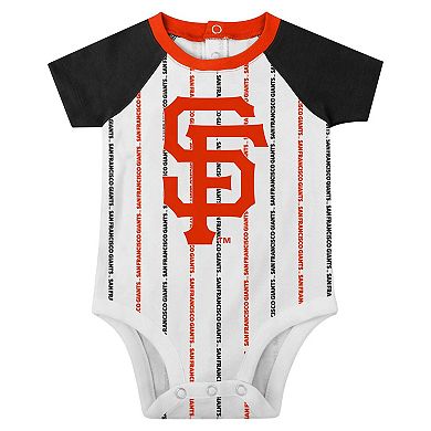 Newborn & Infant White San Francisco Giants Three-Piece Play Ball Raglan Bodysuit Booties & Bib Set