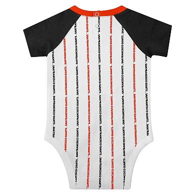 Newborn & Infant White San Francisco Giants Three-Piece Play Ball Raglan Bodysuit Booties & Bib Set