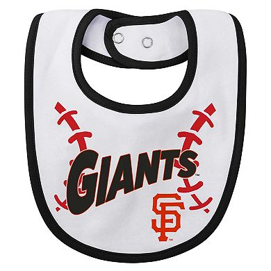 Newborn & Infant White San Francisco Giants Three-Piece Play Ball Raglan Bodysuit Booties & Bib Set