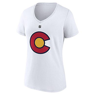 Women's Fanatics Branded Nathan MacKinnon White Colorado Avalanche Special Edition 2.0 Name & Number V-Neck T-Shirt