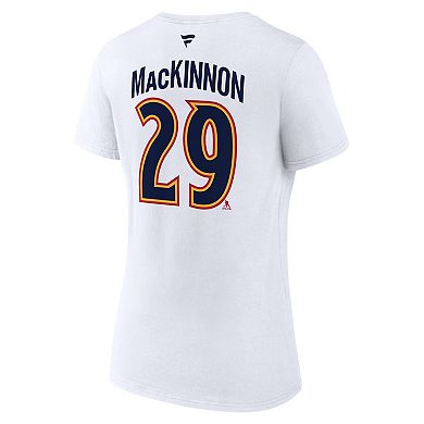 Women's Fanatics Branded Nathan MacKinnon White Colorado Avalanche Special Edition 2.0 Name & Number V-Neck T-Shirt