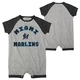Infant Heather Gray Miami Marlins Extra Base Hit Raglan Full-Snap Romper