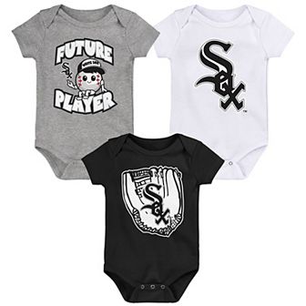 Newborn & Infant Heather Gray/Black/White Chicago White Sox Minor League Player Three-Pack Bodysuit Set