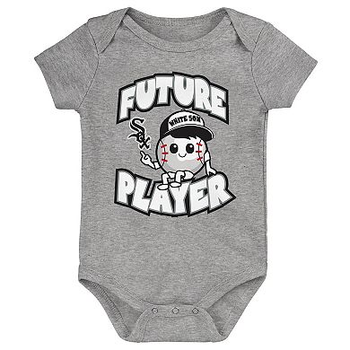 Newborn & Infant Heather Gray/Black/White Chicago White Sox Minor League Player Three-Pack Bodysuit Set