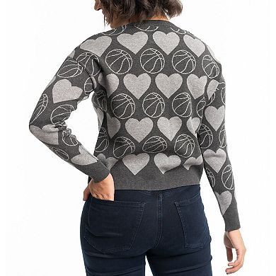 Women's Lusso Charcoal Brooklyn Nets Basketball Love Swarovski Crystal Intarsia Pullover Sweater