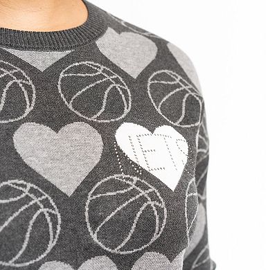Women's Lusso Charcoal Brooklyn Nets Basketball Love Swarovski Crystal Intarsia Pullover Sweater