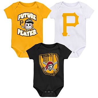 Newborn & Infant Gold/Black/White Pittsburgh Pirates Minor League Player Three-Pack Bodysuit Set