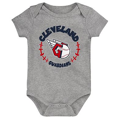 Newborn & Infant Red/White/Heather Gray Cleveland Guardians Biggest Little Fan 3-Pack Bodysuit Set