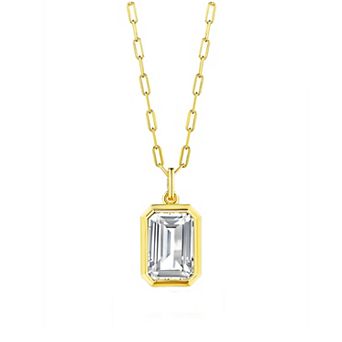 14k Gold Over Silver White Topaz Deco Necklace