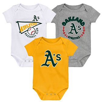 Infant Gold/White/Heather Gray Oakland Athletics Biggest Little Fan 3-Pack Bodysuit Set