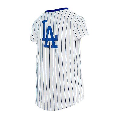 Girls Youth New Era White Los Angeles Dodgers Pinstripe V-Neck T-Shirt
