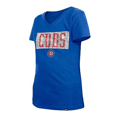 Girls Youth New Era Royal Chicago Cubs Flip Sequin Team V-Neck T-Shirt