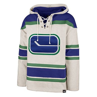 Men's '47 Oatmeal Vancouver Canucks Rockaway Lace-Up Pullover Hoodie