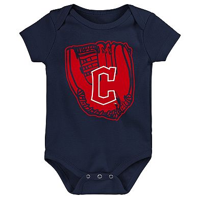 Newborn & Infant Red/Navy/White Cleveland Guardians Minor League Player Three-Pack Bodysuit Set