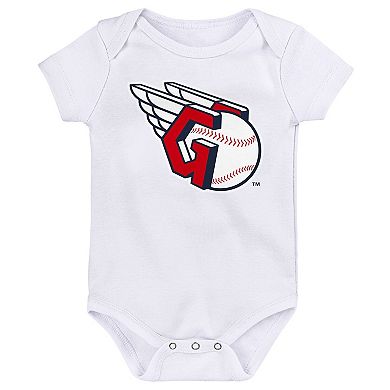 Newborn & Infant Red/Navy/White Cleveland Guardians Minor League Player Three-Pack Bodysuit Set