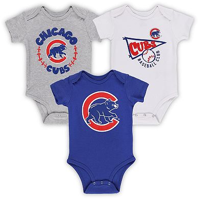 Infant Royal/White/Heather Gray Chicago Cubs Biggest Little Fan 3-Pack Bodysuit Set