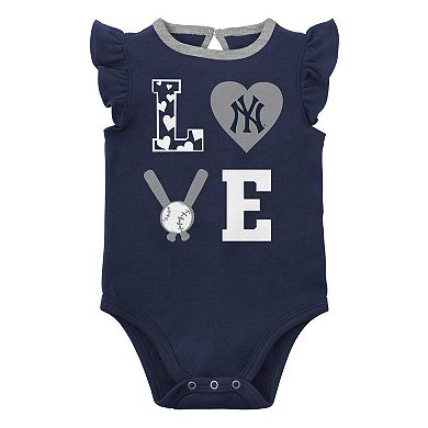 Newborn & Infant Navy/Heather Gray New York Yankees Three-Piece Love of Baseball Bib Bodysuit & Booties Set