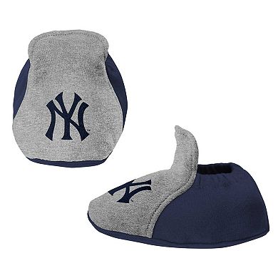Newborn & Infant Navy/Heather Gray New York Yankees Three-Piece Love of Baseball Bib Bodysuit & Booties Set